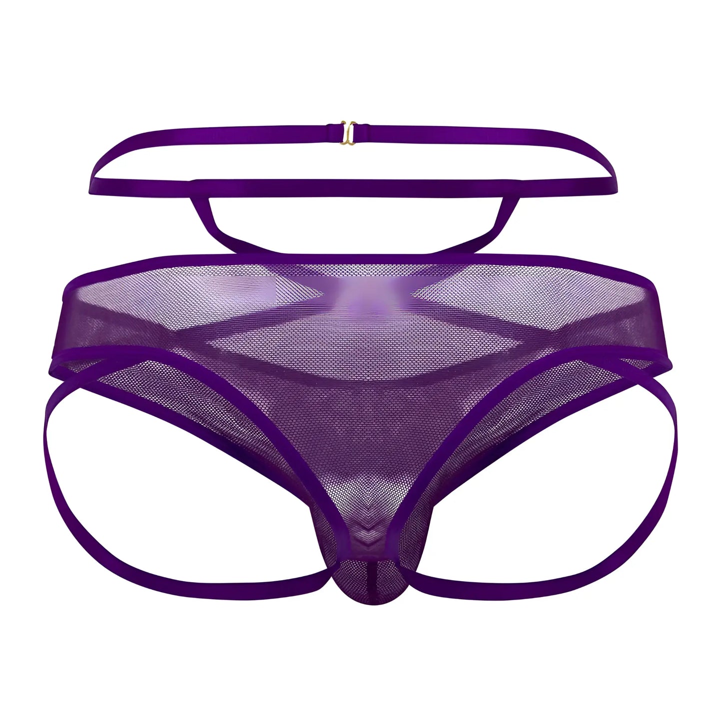 Purple mesh thong with satin straps and metallic clasp from candyman 99640 mesh thongs collection