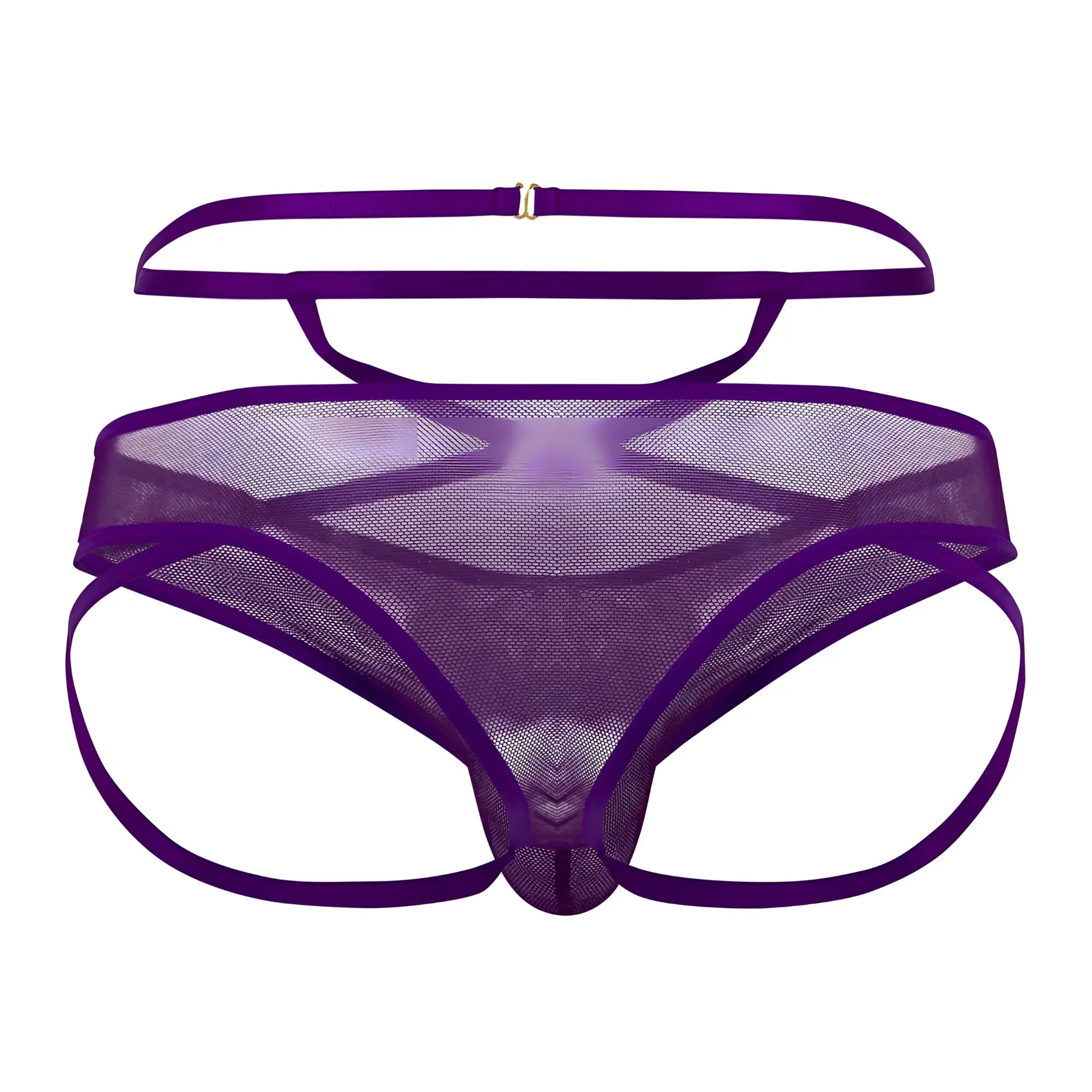 Purple mesh thong with satin straps and metallic clasp from candyman 99640 mesh thongs collection
