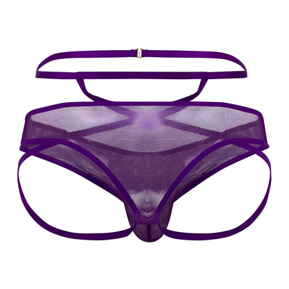 Purple mesh thong with satin straps and metallic clasp from candyman 99640 mesh thongs collection