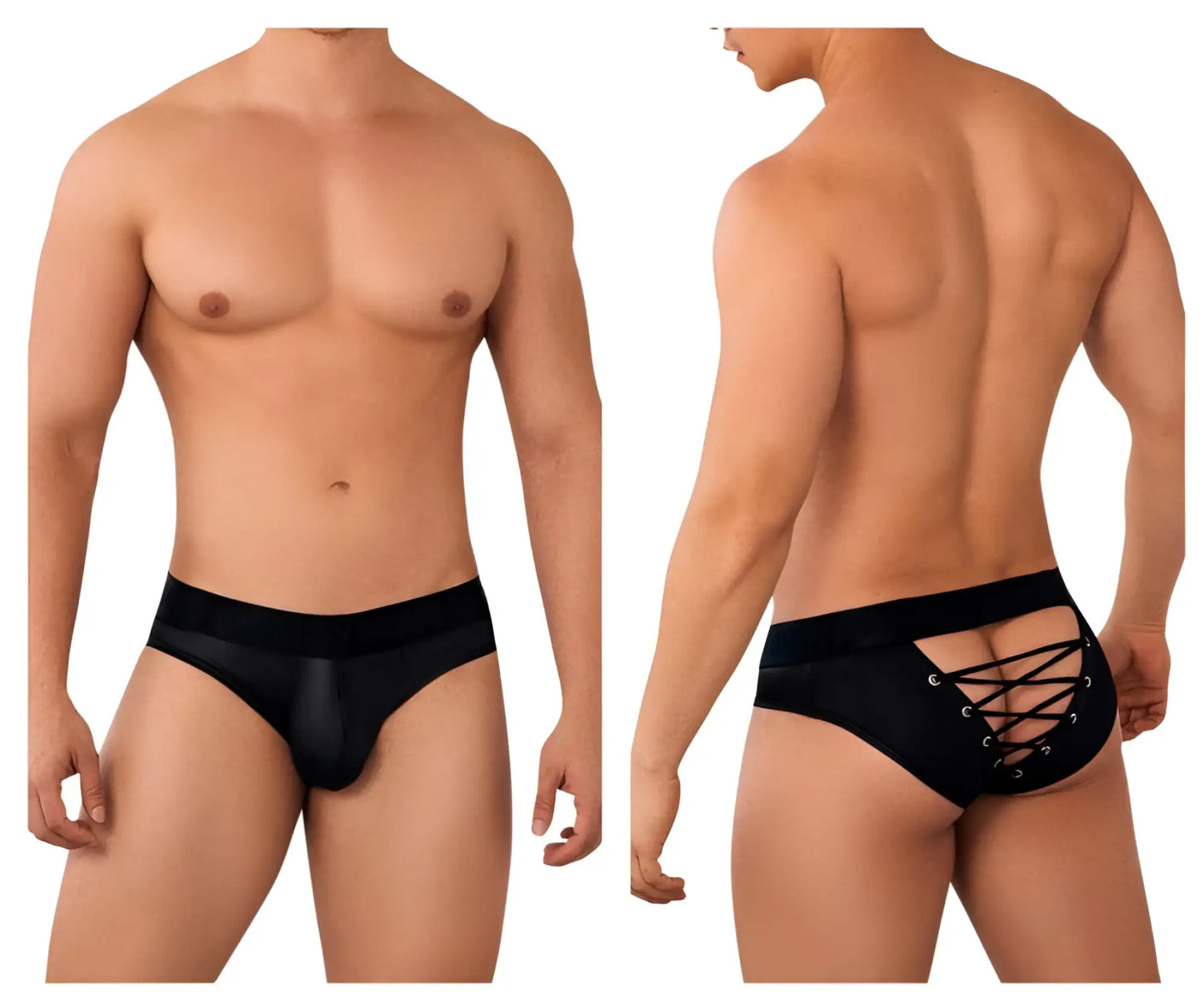 Black candyMan 99641 shorty briefs with lace-up design and smooth form-fitting fabric for comfortable wear