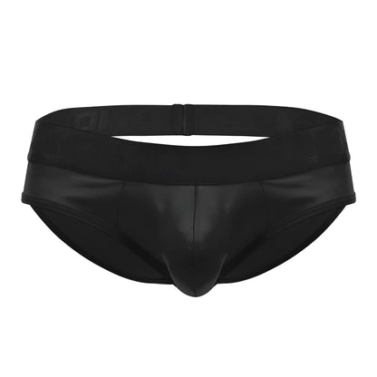 CandyMan 99641 shorty briefs in black patent leather with a smooth glossy finish and elastic waistband
