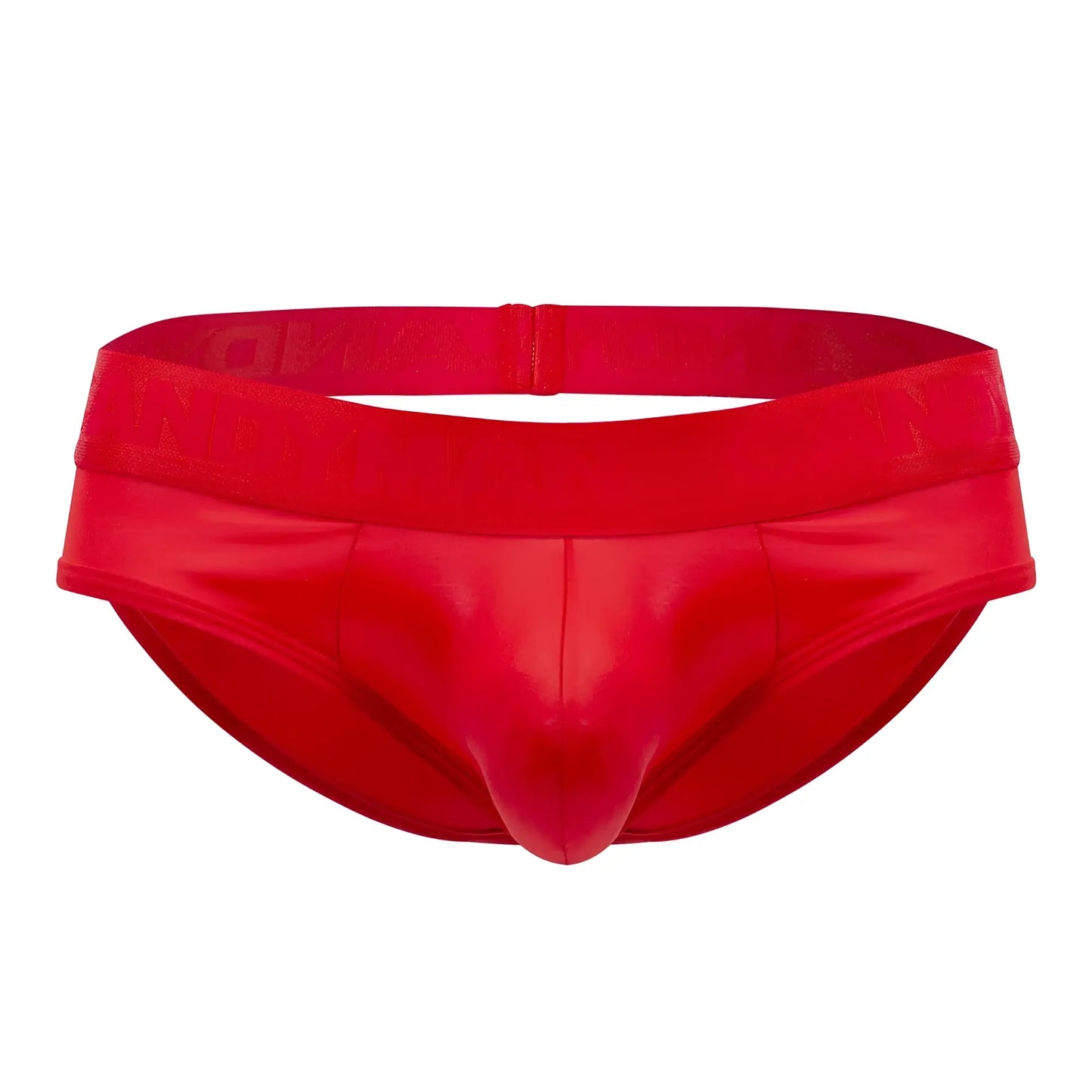 Vibrant red candyman 99641 shorty briefs with glossy finish and snug elastic waistband for men