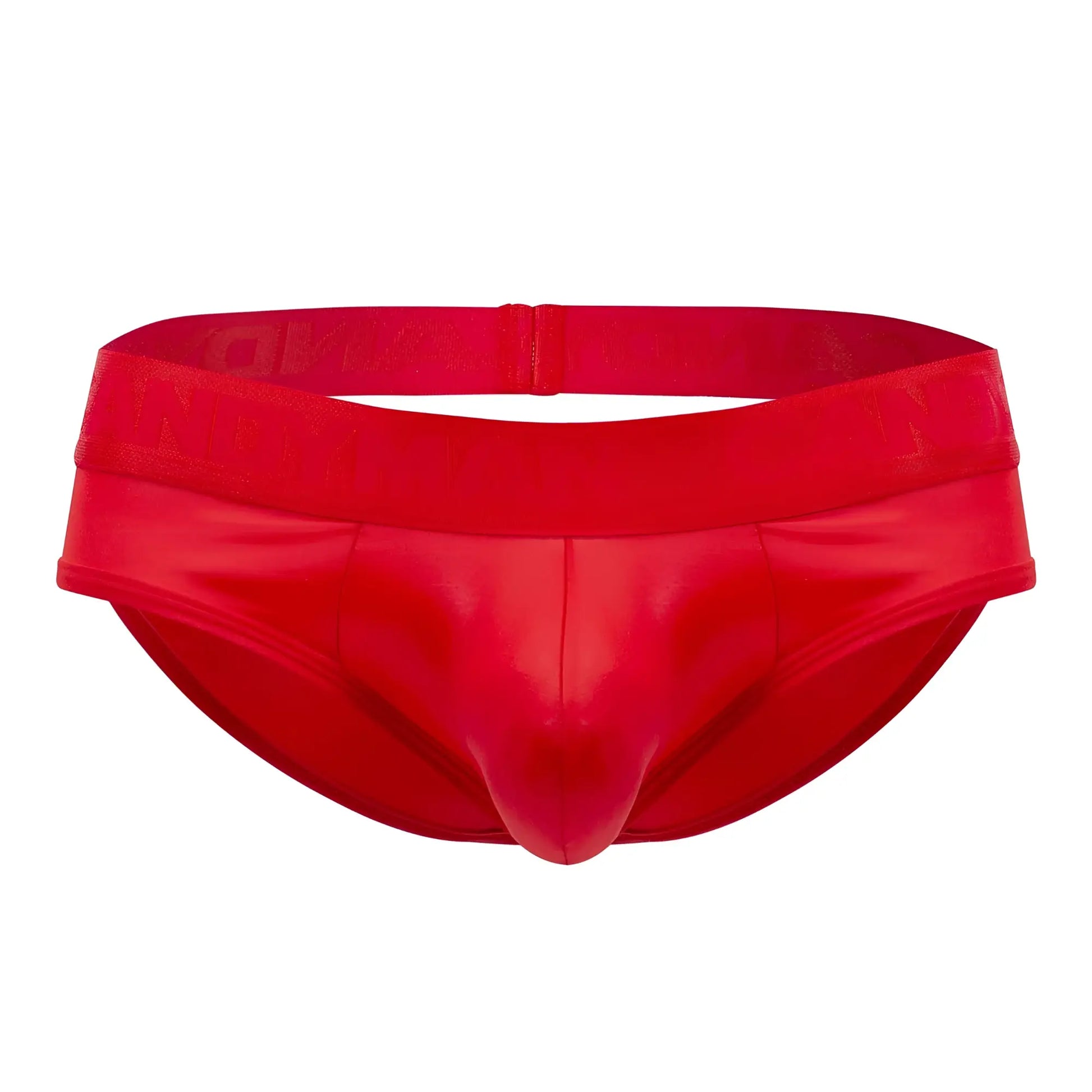 Vibrant red candyman 99641 shorty briefs with glossy finish and snug elastic waistband for men