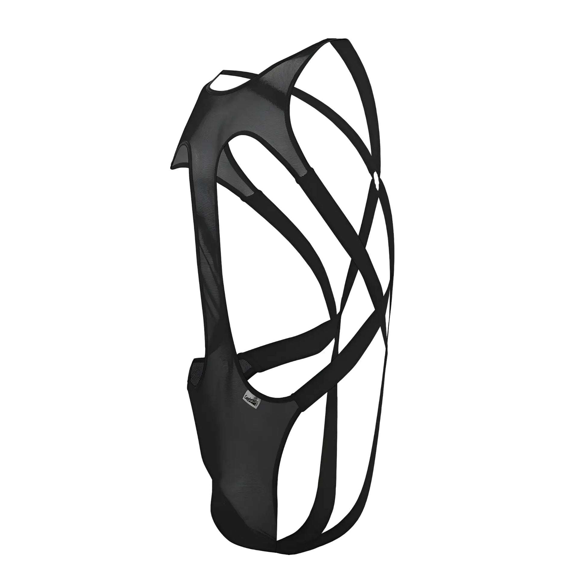 CandyMan 99643 mesh bodysuit black shown from back with breathable mesh hydration pack and adjustable straps