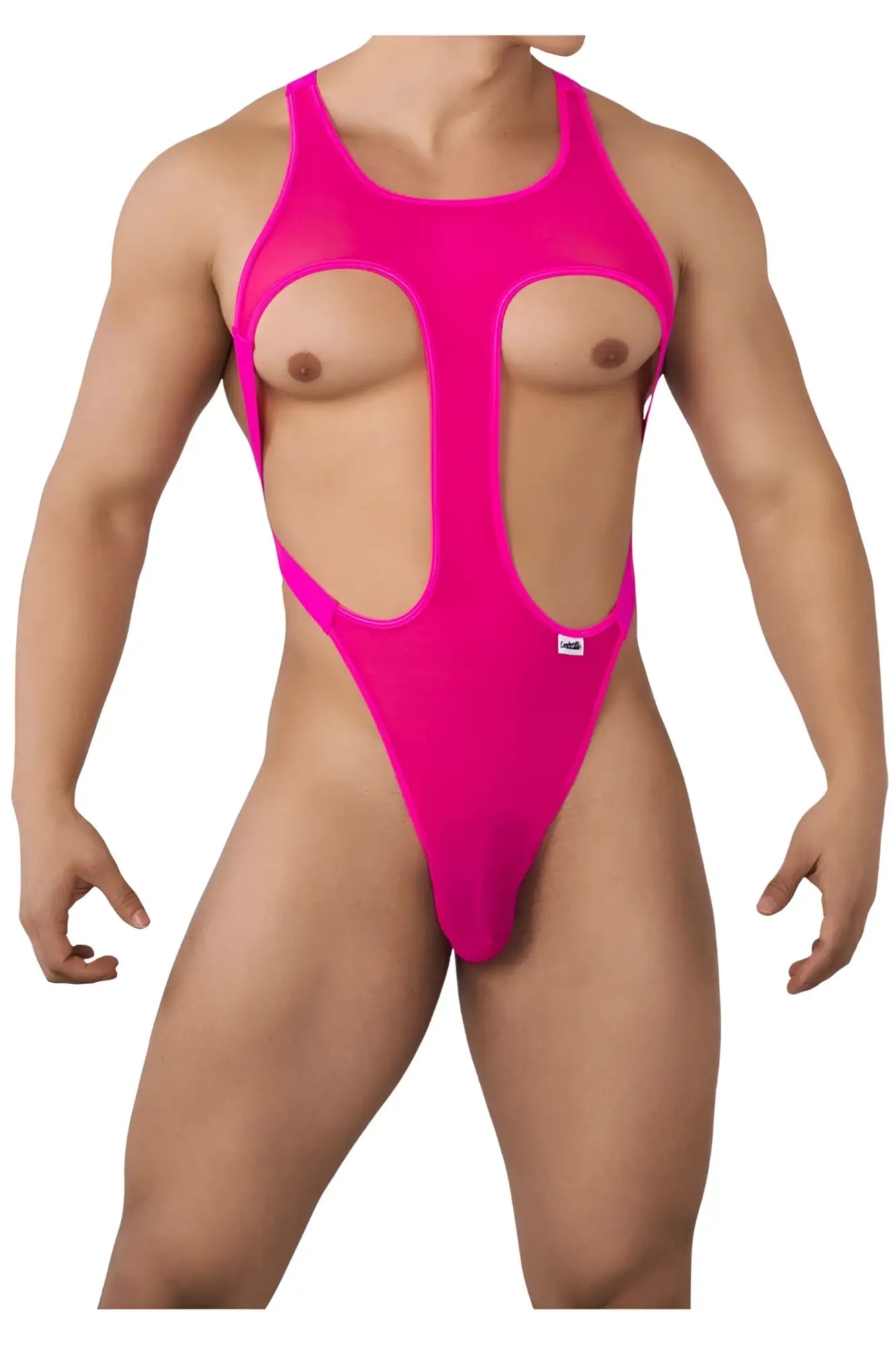 Vibrant fuchsia hot pink mesh one-piece swimsuit with cutout design candyMan 99643 mesh bodysuit