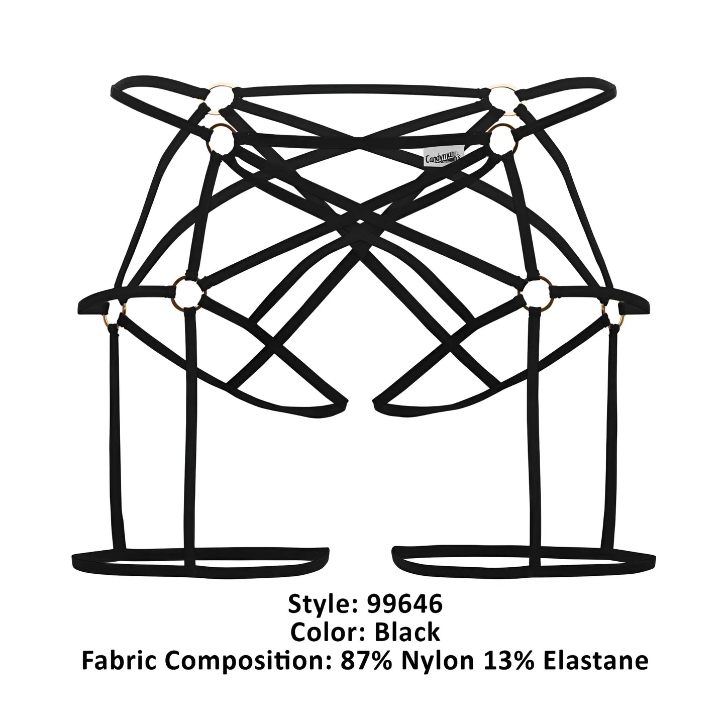 CandyMan 99646 cage jockstrap black with crisscross straps and metallic grommets made of nylon and elastane