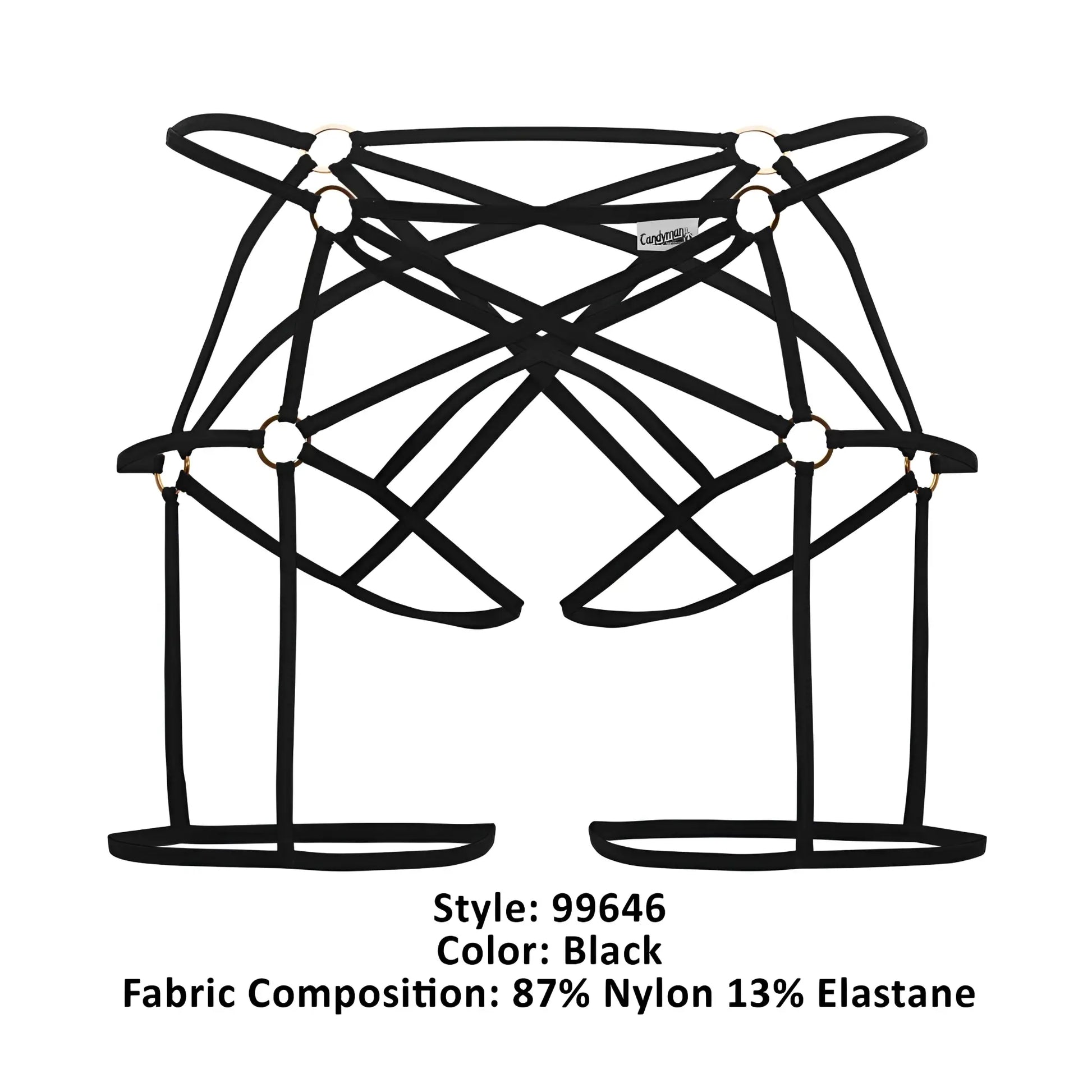 CandyMan 99646 cage jockstrap black with crisscross straps and metallic grommets made of nylon and elastane