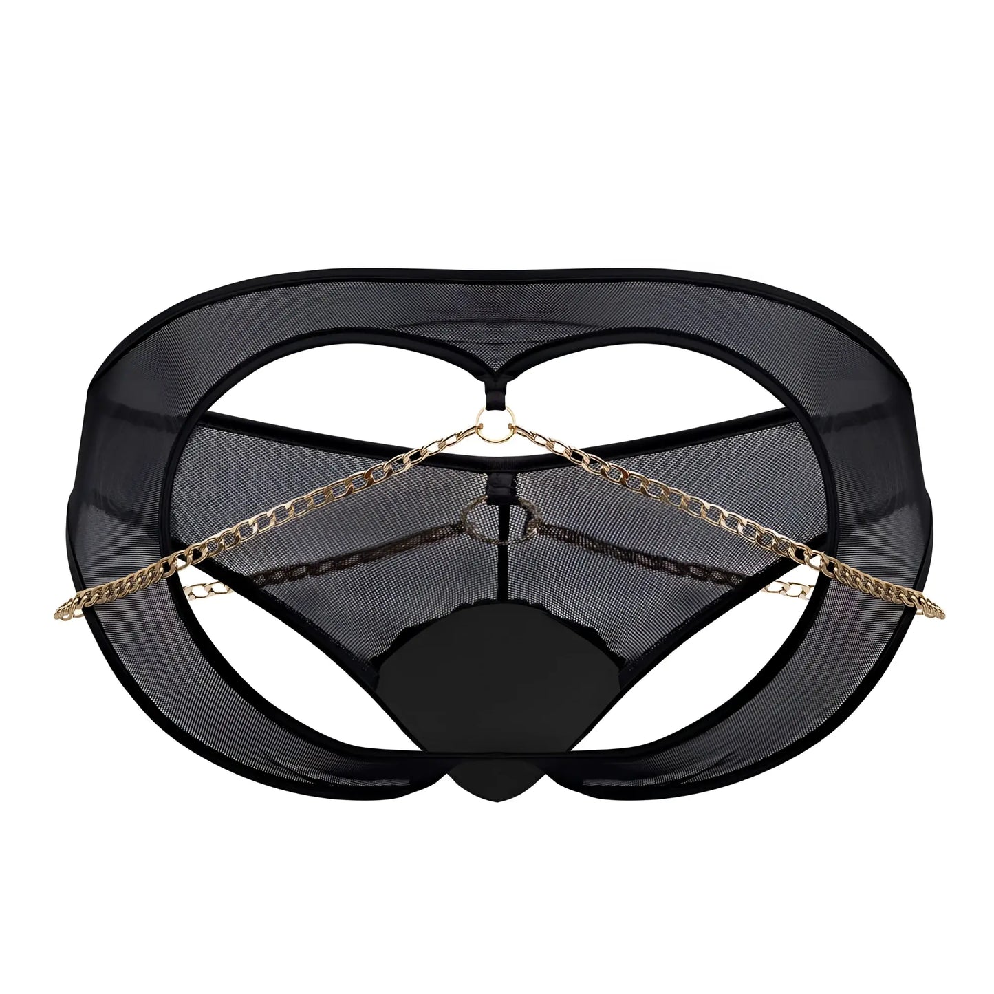 CandyMan 99672X black mesh jock briefs with gold chain detailing showcasing sleek sensual lingerie design