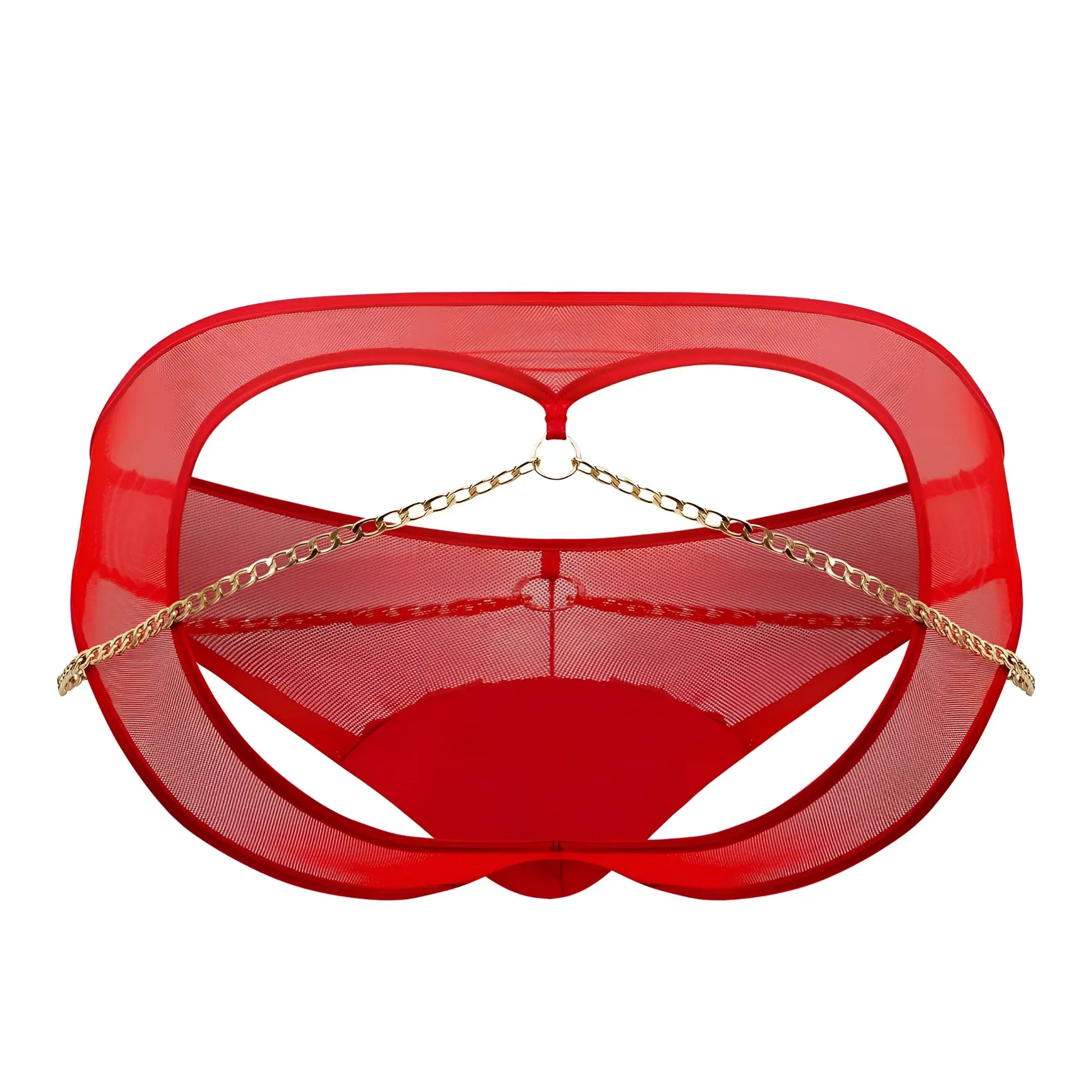 Red mesh candyMan 99672X chain jock briefs with gold chain detail across the front