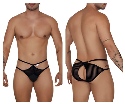 Black mesh briefs with distinctive crisscross design and back cutouts candyMan 99681 mesh briefs color black back view