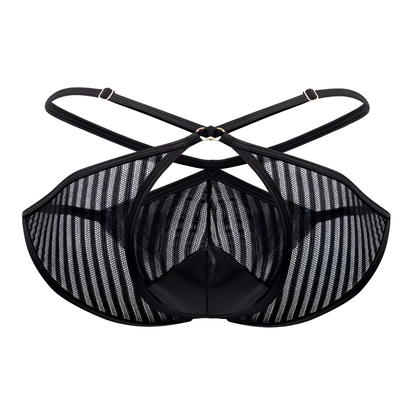 CandyMan 99681 black mesh men’s briefs with striped pattern and adjustable straps for comfortable fit