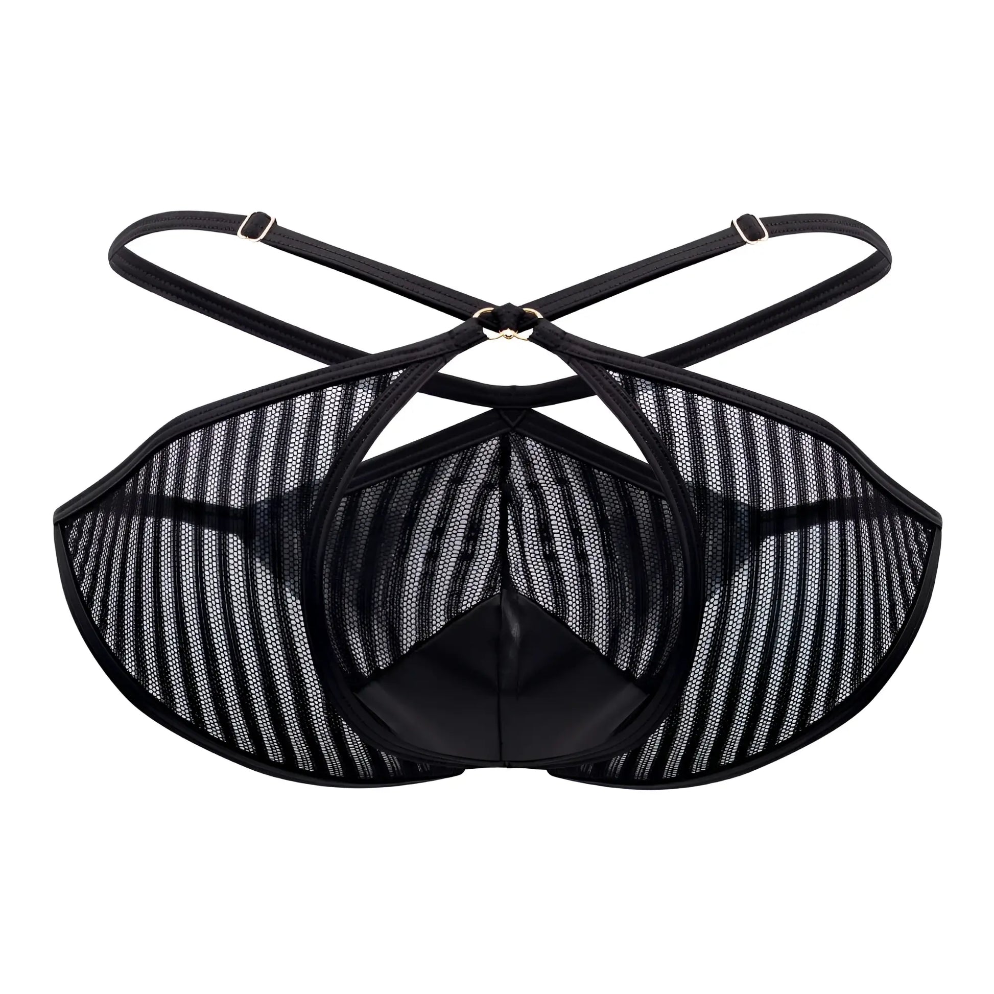 CandyMan 99681 black mesh men’s briefs with striped pattern and adjustable straps for comfortable fit