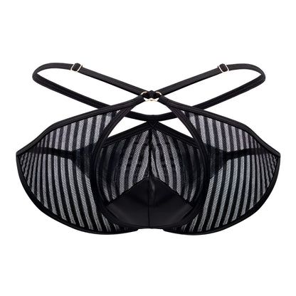 CandyMan 99681 black mesh men’s briefs with striped pattern and adjustable straps for comfortable fit