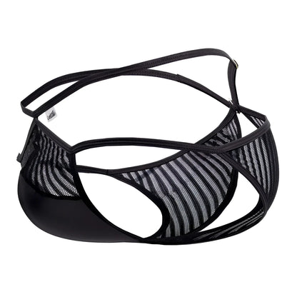 Black mesh thong with glossy solid black front panel and adjustable straps candyMan 99681 mesh briefs black