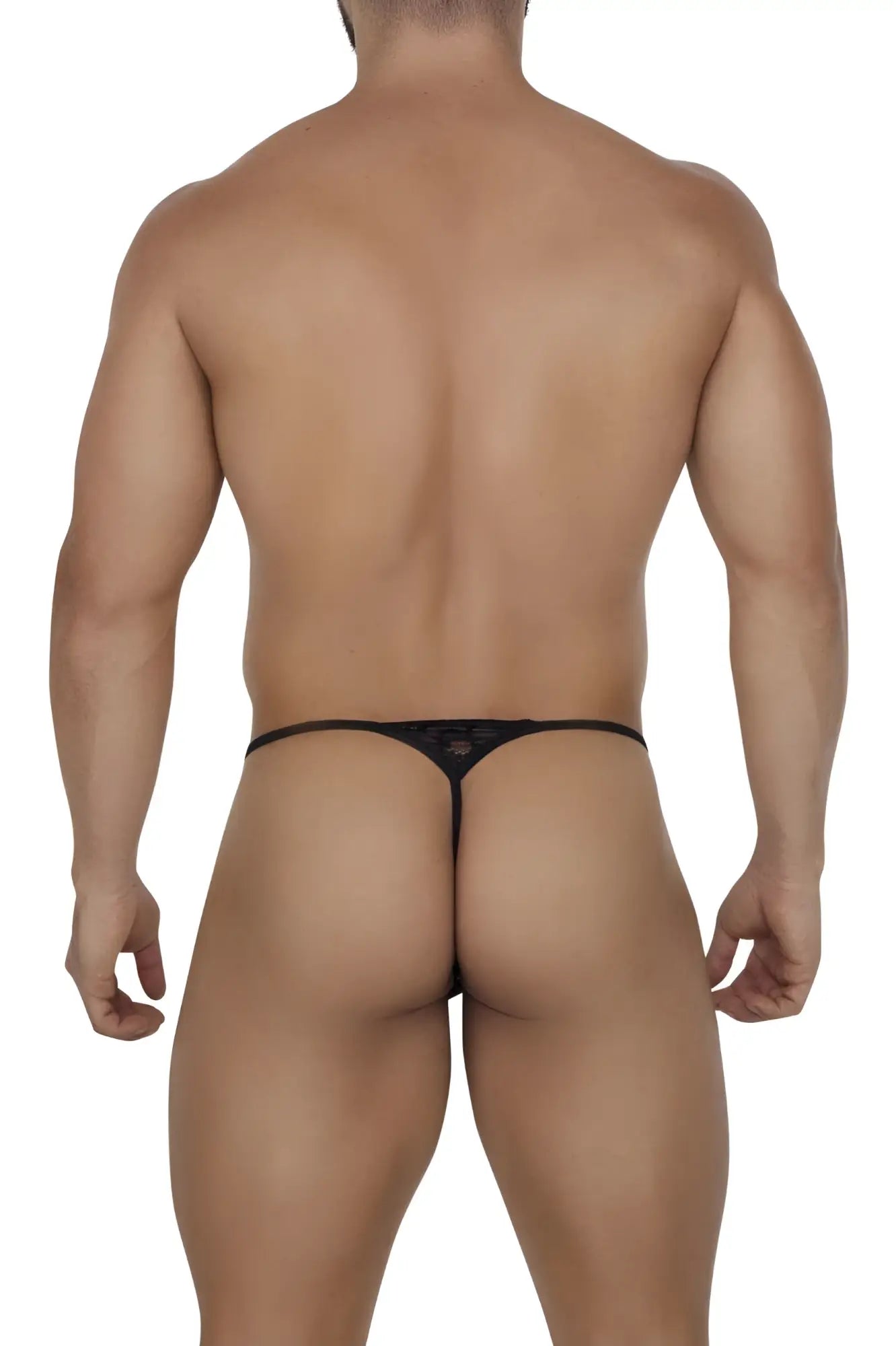 Black lace thong candyman 99685 features a delicate sheer design with thin elastic waistband in black color