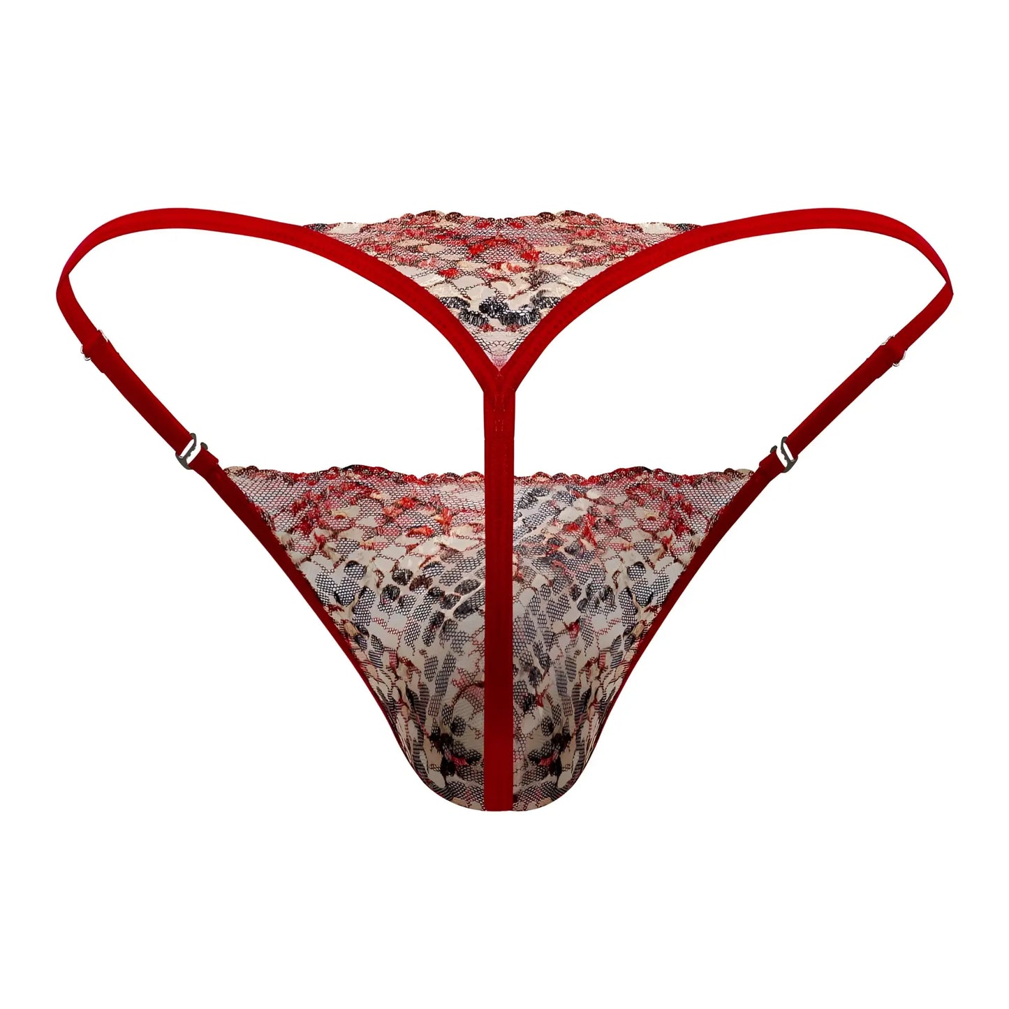 Red lace thong with floral pattern and thin straps from Candyman 99685 in red print color