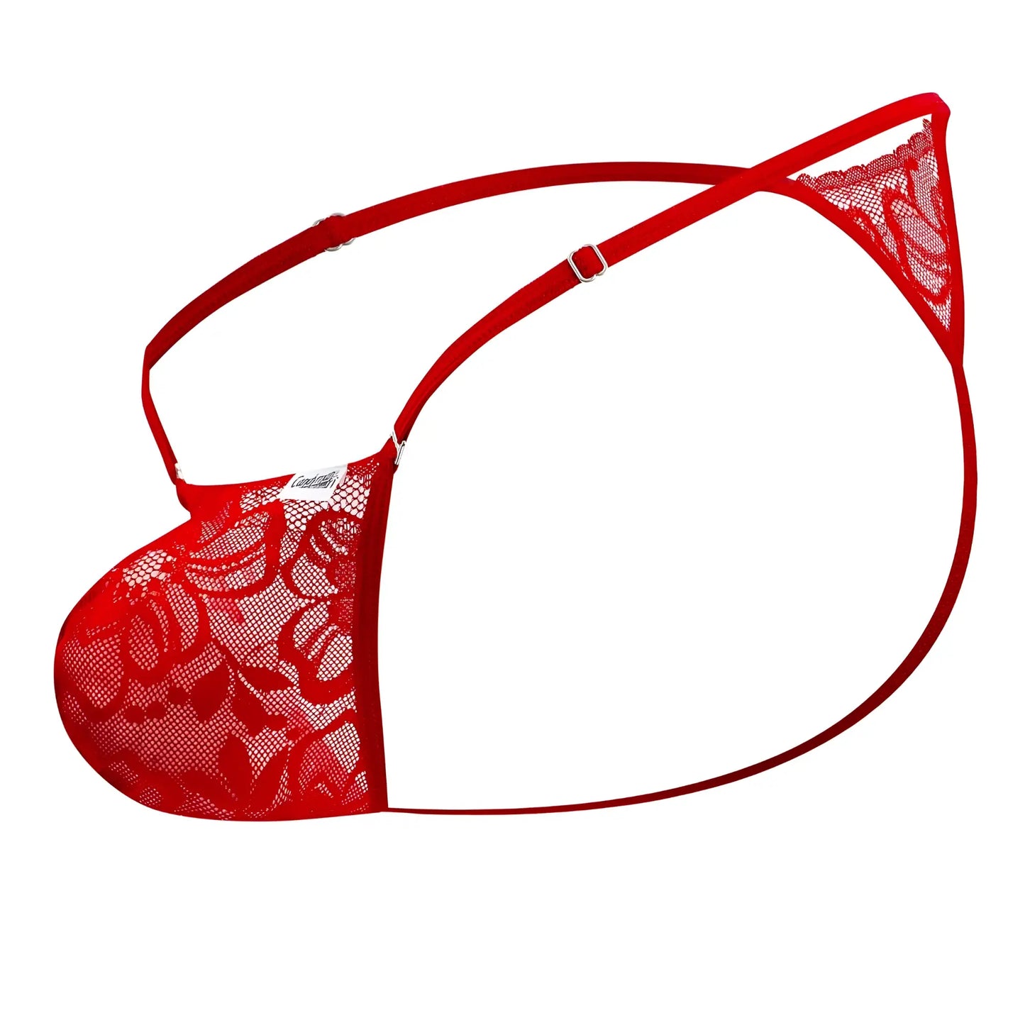 Red lace thong with floral pattern and adjustable straps from Candyman 99685 in vibrant red color