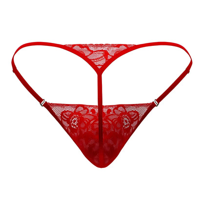 Red lace thong candyMan 99685 featuring floral patterns and thin straps in a bold red color