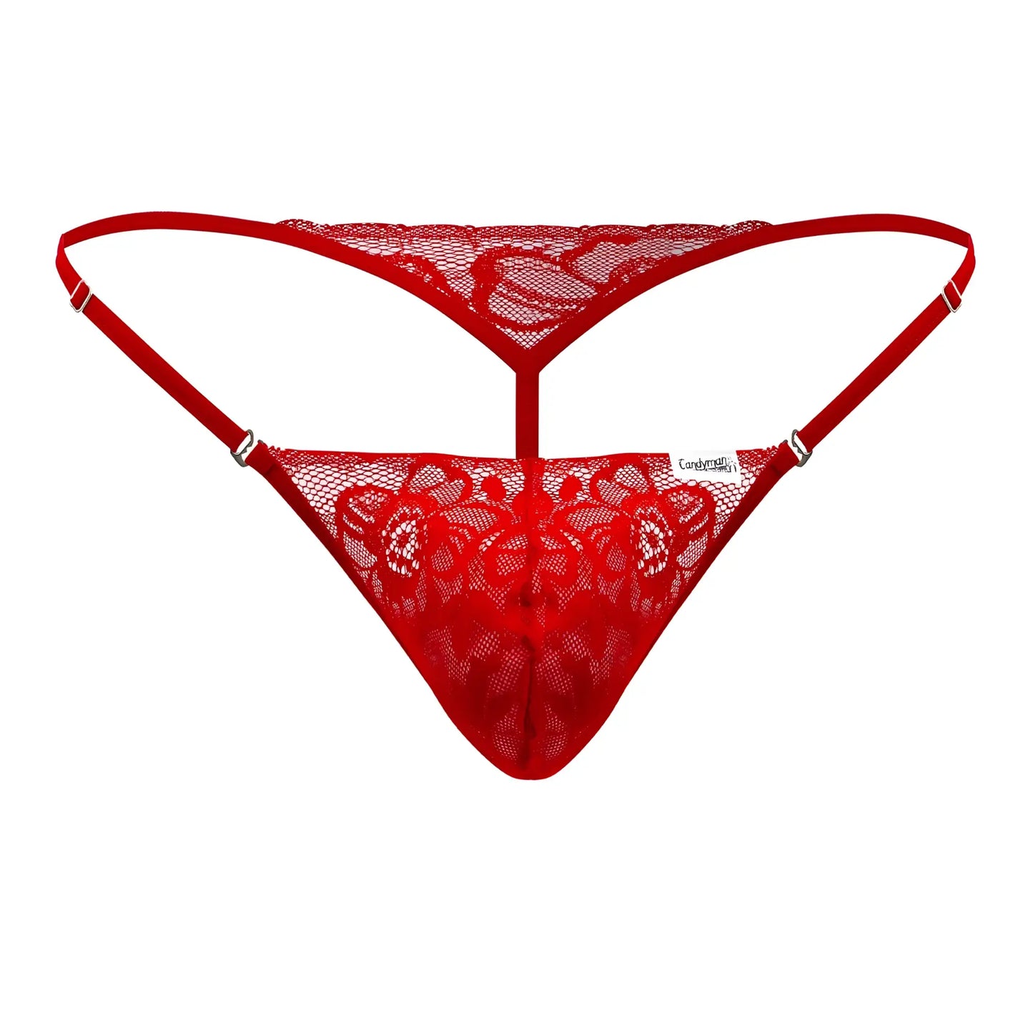 Red lace thong with floral patterns and thin straps from candyman 99685 lace thongs color red collection