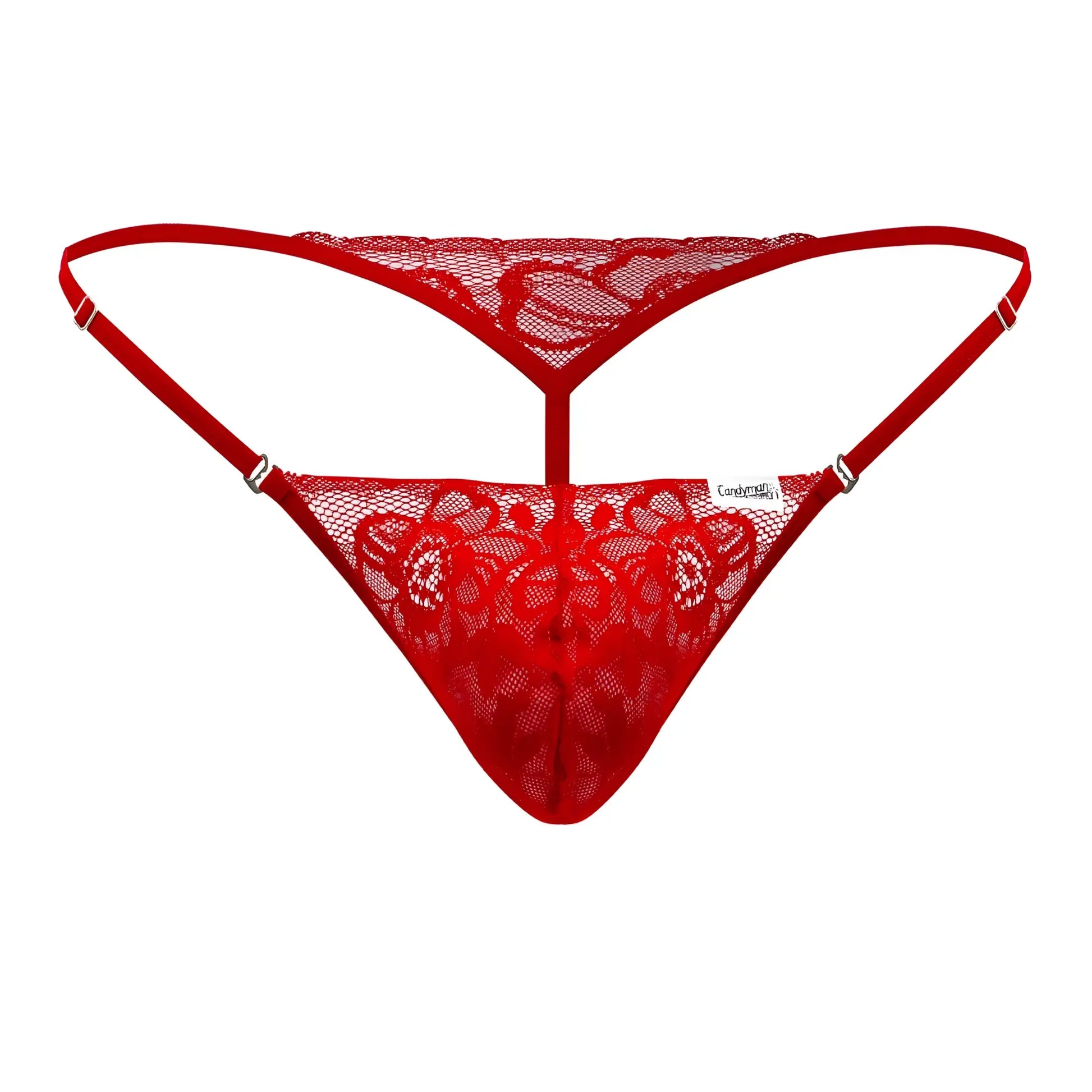 Red lace thong with floral patterns and thin straps from candyman 99685 lace thongs color red collection