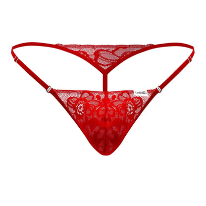 Red lace thong with floral patterns and thin straps from candyman 99685 lace thongs color red collection