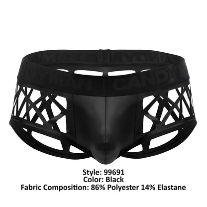 Black candyman 99691 cage trunks with glossy finish and geometric cutout design for men’s briefs