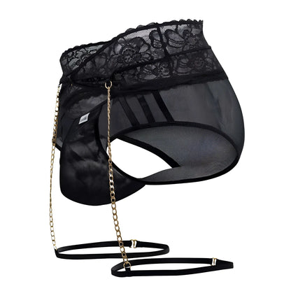 Black lace-trimmed mesh hip bag with gold chain strap and adjustable belt from candyman 99703x garter briefs set