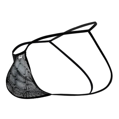 Black mesh candy man 99709 micro lace jockstrap with thin elastic straps for men in a thong style