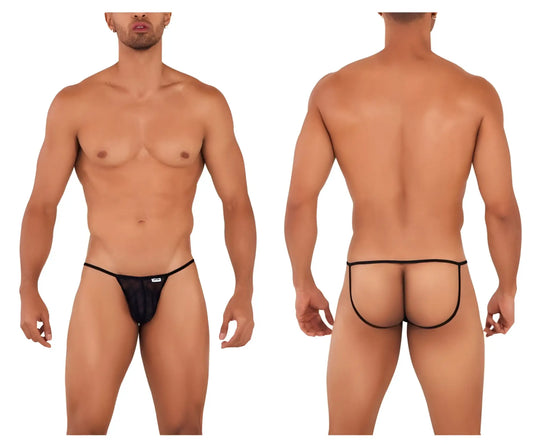 Black candyMan 99709 micro lace jockstrap thong with mesh fabric and thin elastic waistband and leg straps
