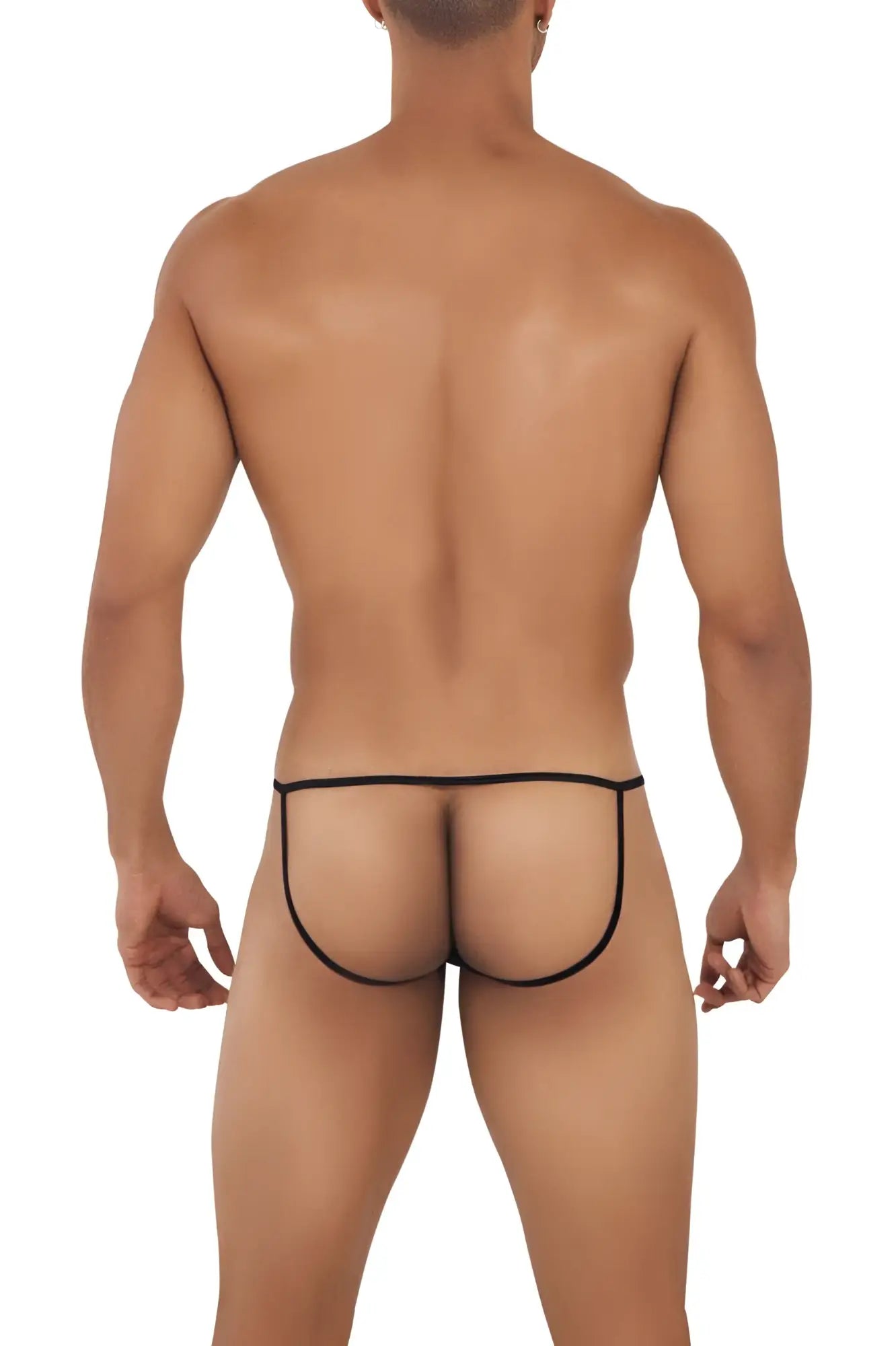 Black candyMan 99709 micro lace jockstrap sheer mesh thong with thin elastic waistband front view