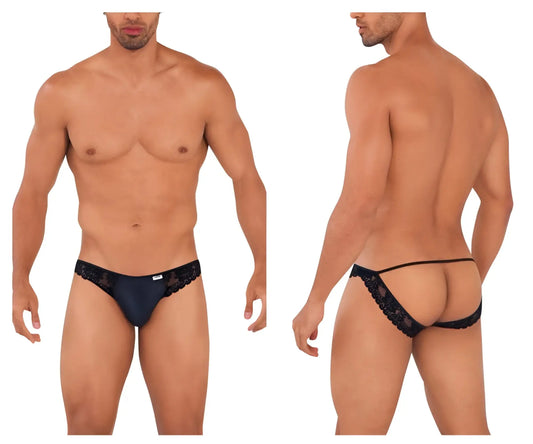 Black candyman 99721 lace jockstrap with sleek form-fitting design and lace trim for men