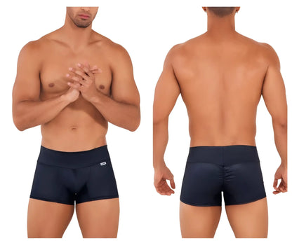 Navy blue cotton stretch briefs with high waistband and rear seam detail candyMan 99729 work-n-out trunks black back view