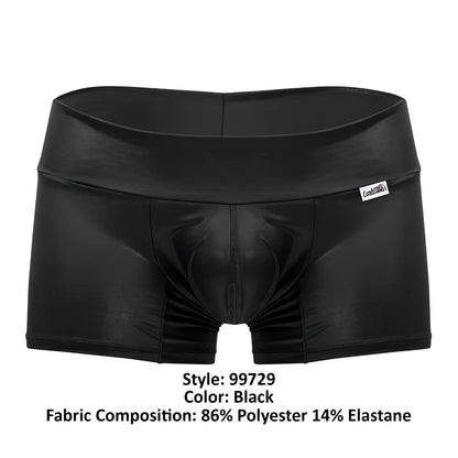 Black shiny faux leather high-waisted CandyMan 99729 Work-N-Out trunks with a white brand tag on the waistband