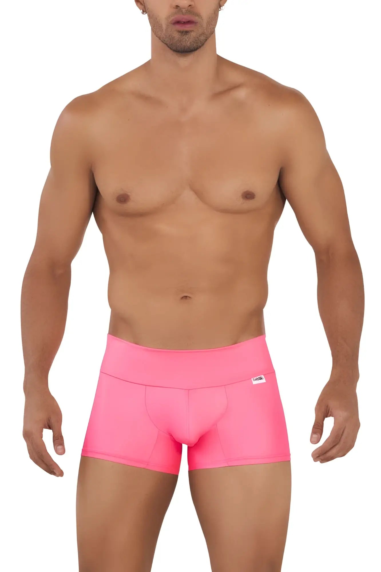 Bright pink candyman 99729 work-n-out trunks featuring a wide elastic waistband and smooth athletic fabric