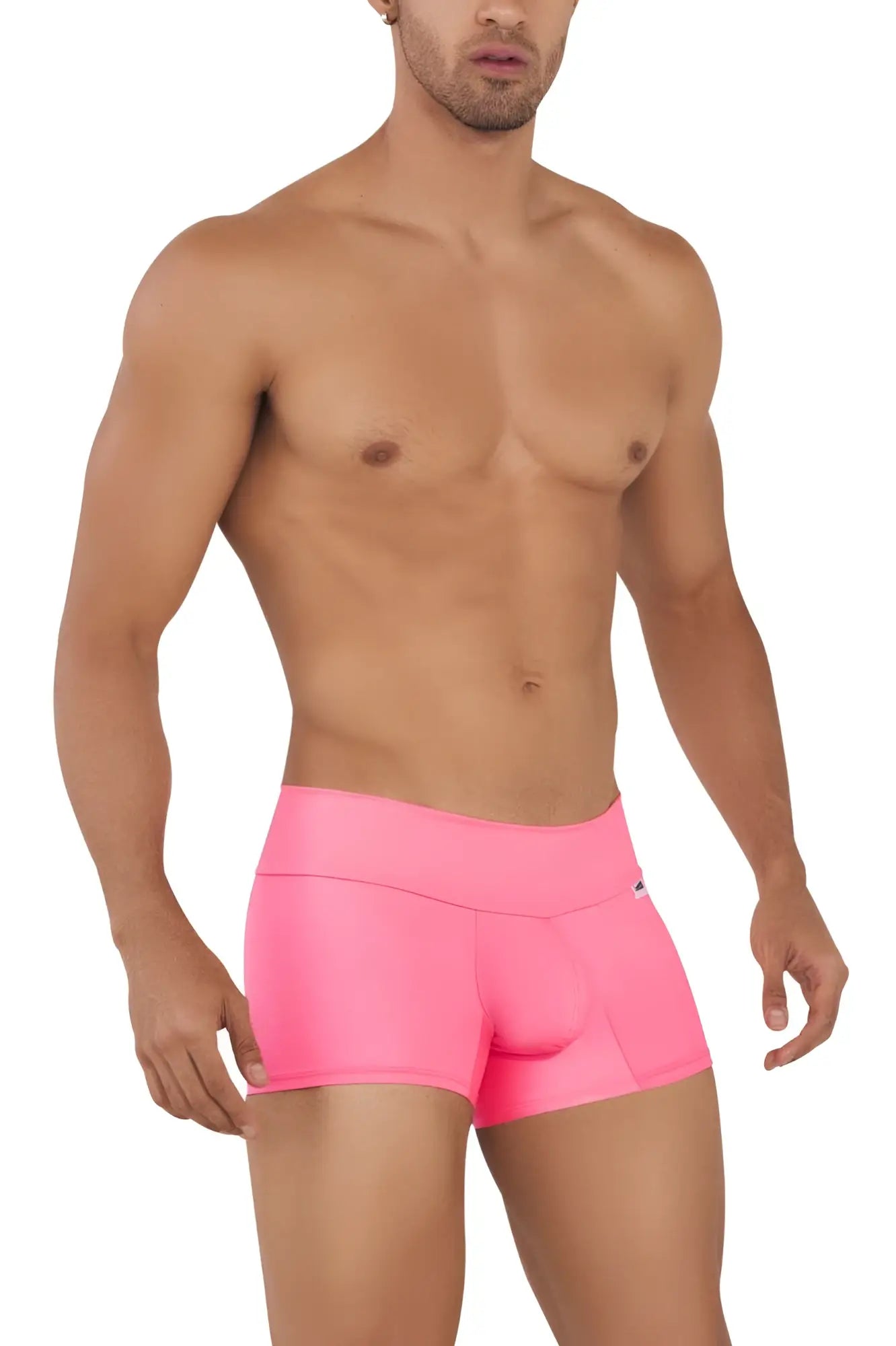 Bright pink CandyMan 99729 work-n-out trunks with high waistband and smooth stretchy fabric in a form-fitting style