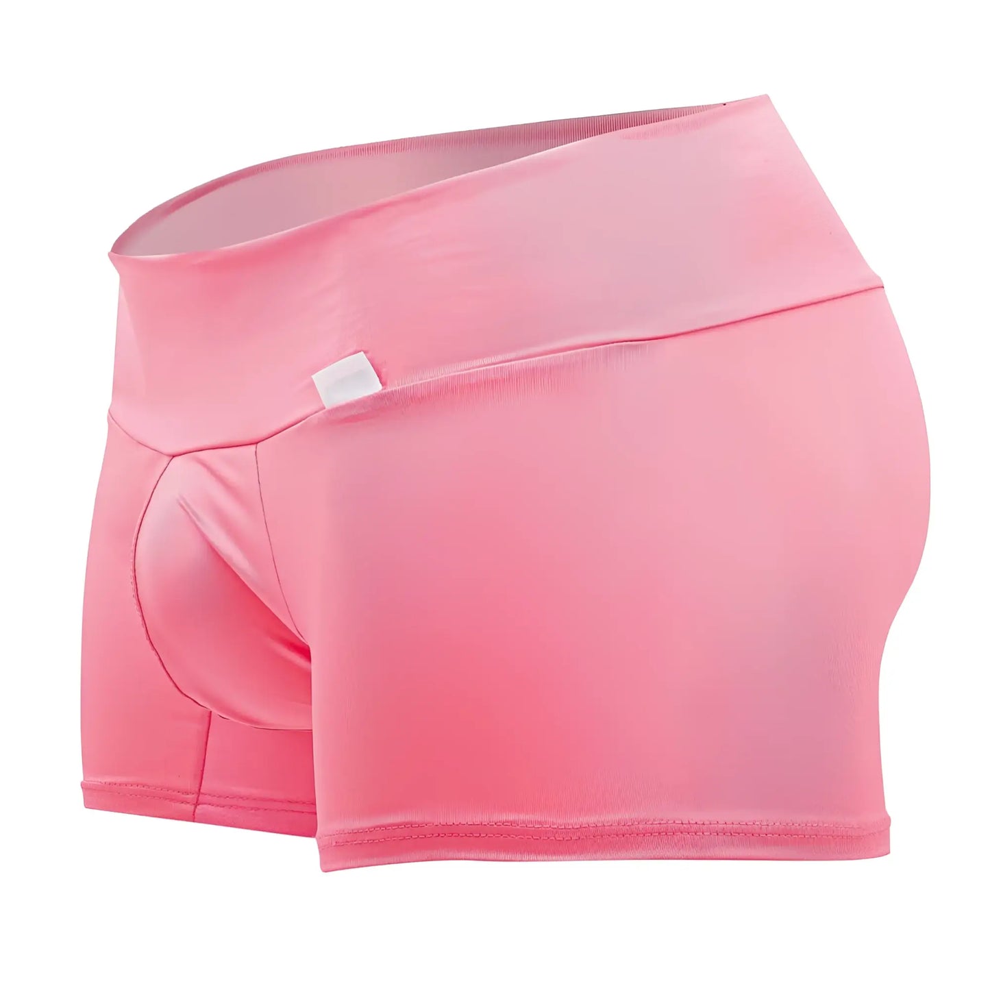 Pink high-waisted candy man 99729 work-n-out trunks with smooth stretchy fabric and subtle seam detail