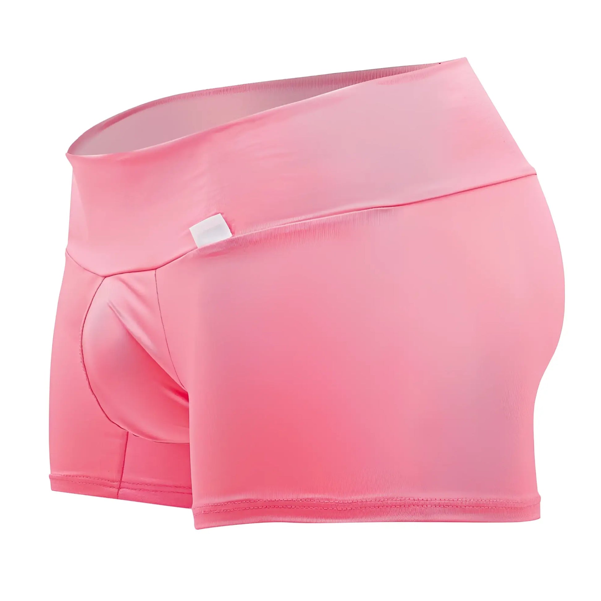 Pink high-waisted candy man 99729 work-n-out trunks with smooth stretchy fabric and subtle seam detail