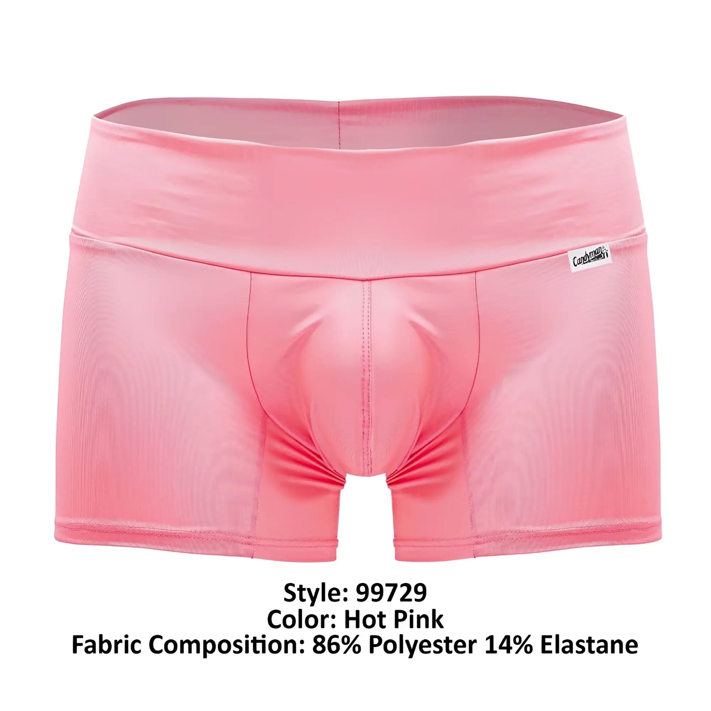 Hot pink CandyMan 99729 Work-N-Out men’s boxer briefs made of 86 polyester 14 elastane with ribbed texture