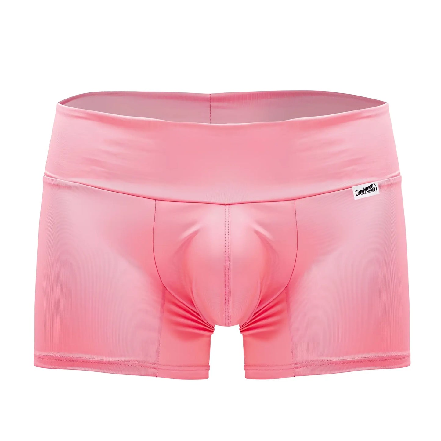 Pink satin-like candyMan 99729 Work-N-Out trunks with smooth glossy finish and snug-fitting design in hot pink