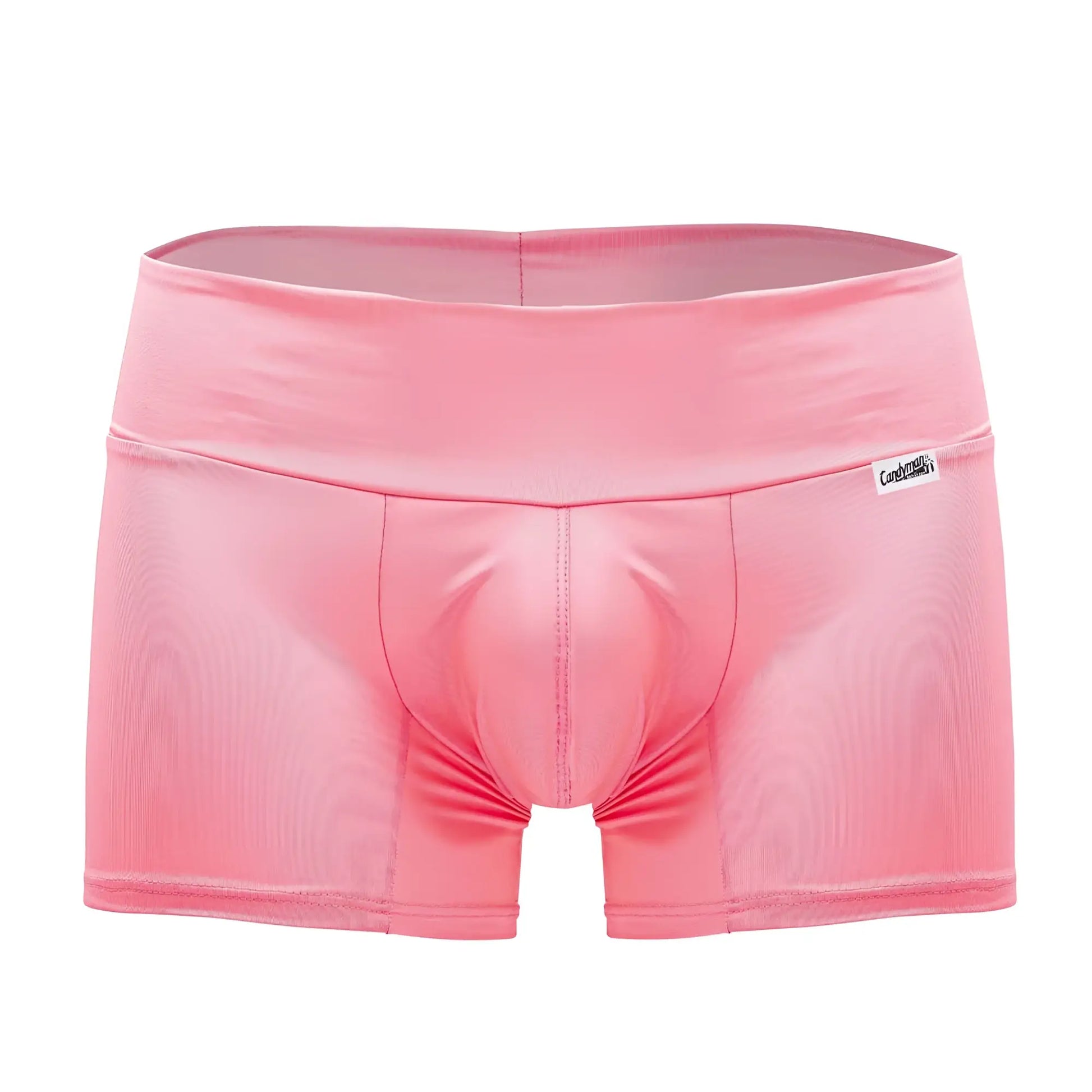 Pink satin-like candyMan 99729 Work-N-Out trunks with smooth glossy finish and snug-fitting design in hot pink