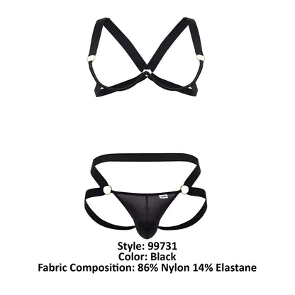 Black mens nylon and elastane briefs with supportive crisscross back strap from candyman 99731 harness-bra set