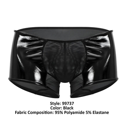 Candyman 99737 mesh trunks in black feature black patent leather briefs with front and side mesh panels