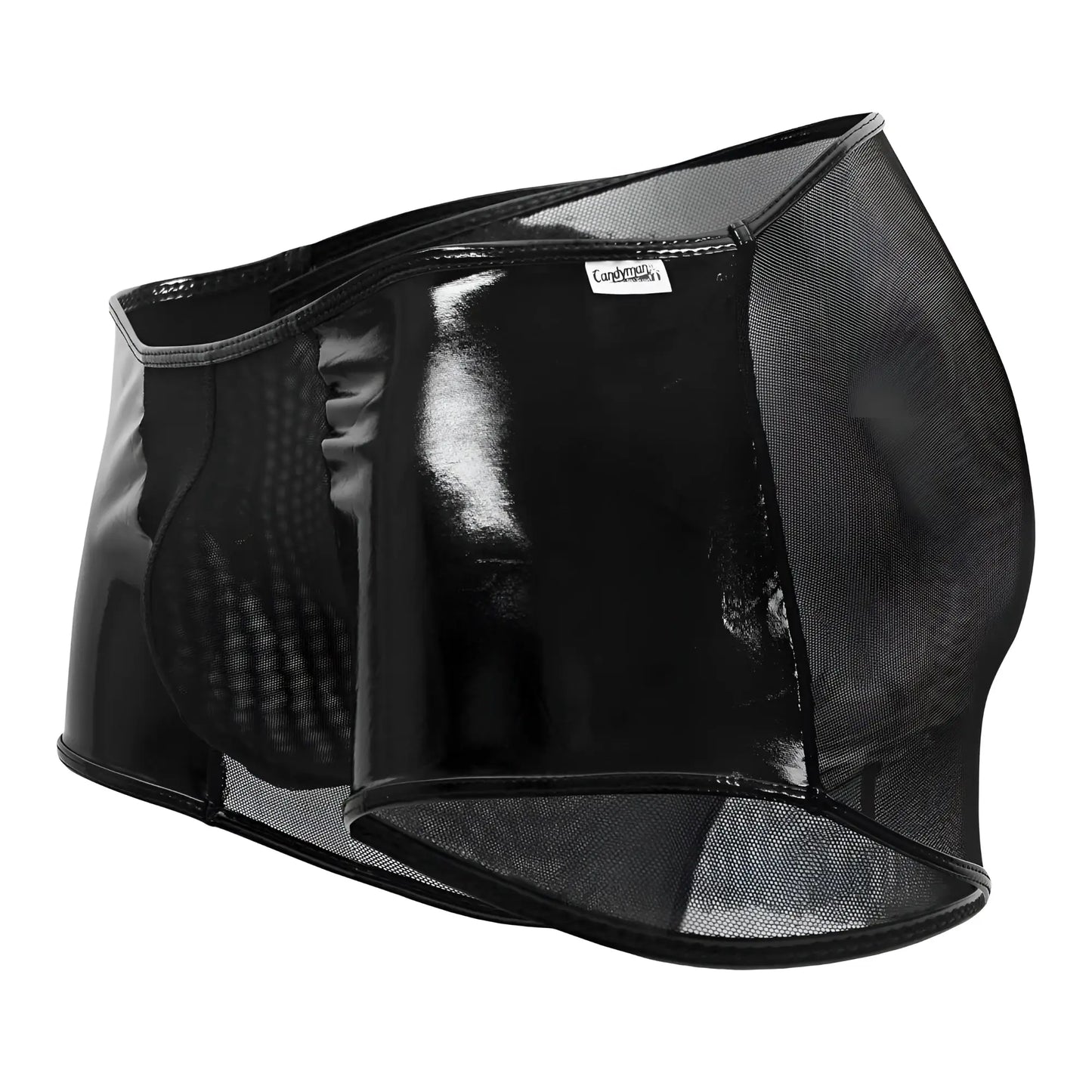 Black candyMan 99737 mesh trunks with glossy patent leather and breathable mesh panels for stylish comfort