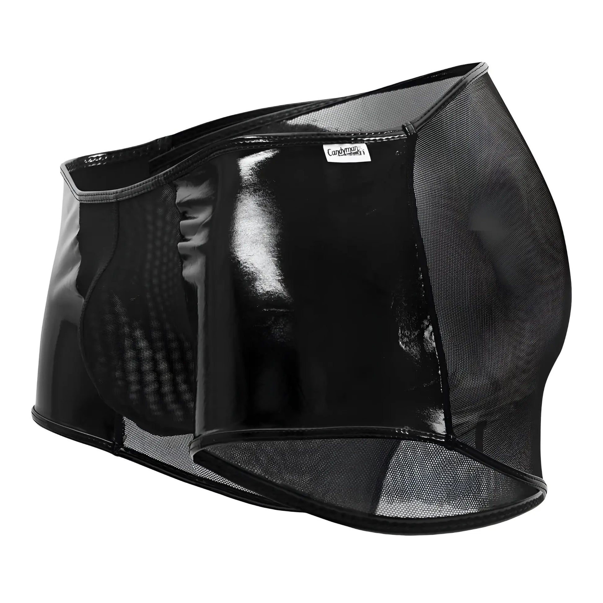 Black candyMan 99737 mesh trunks with glossy patent leather and breathable mesh panels for stylish comfort