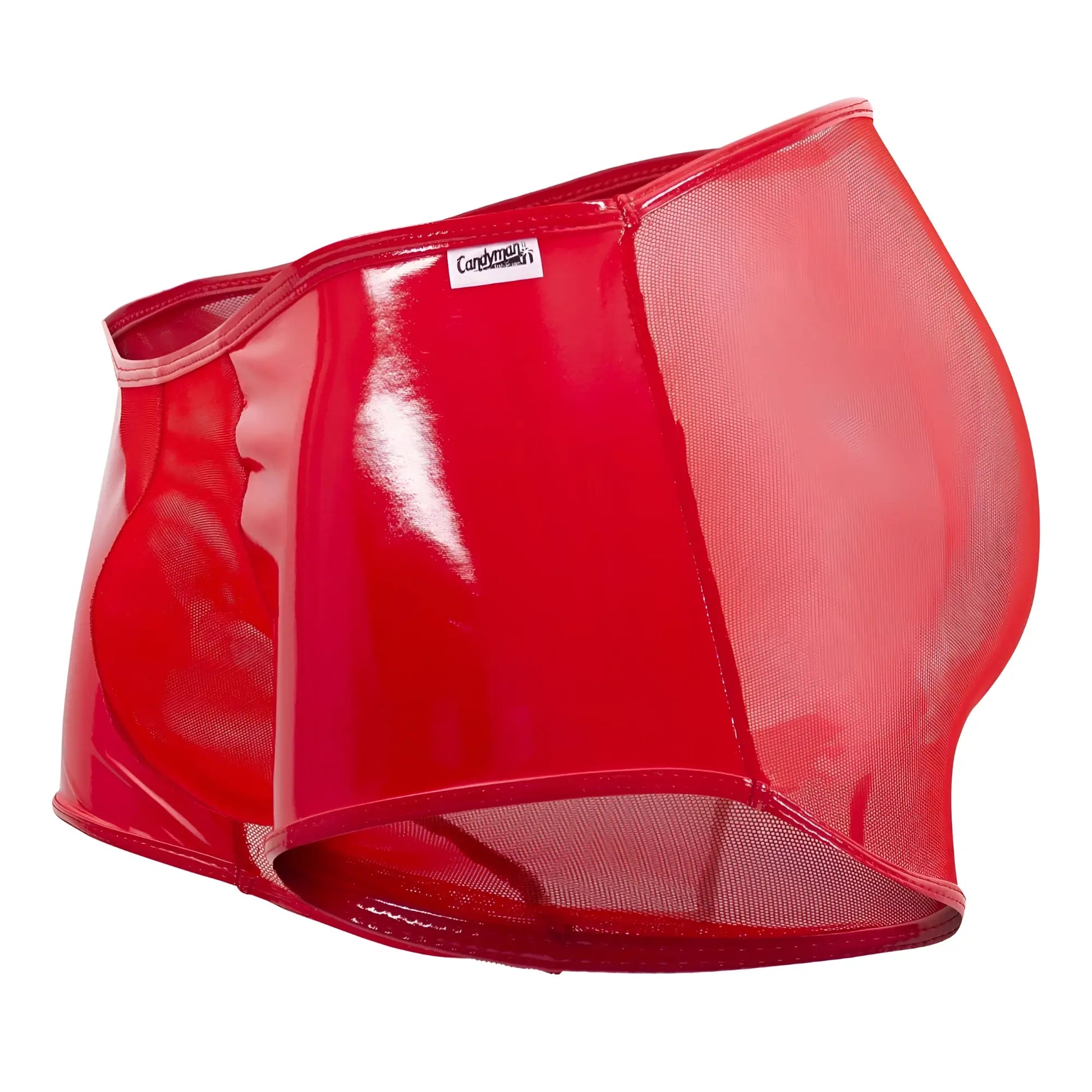 Red patent leather mesh shorts candyMan 99737 with glossy finish and sheer panels in red color