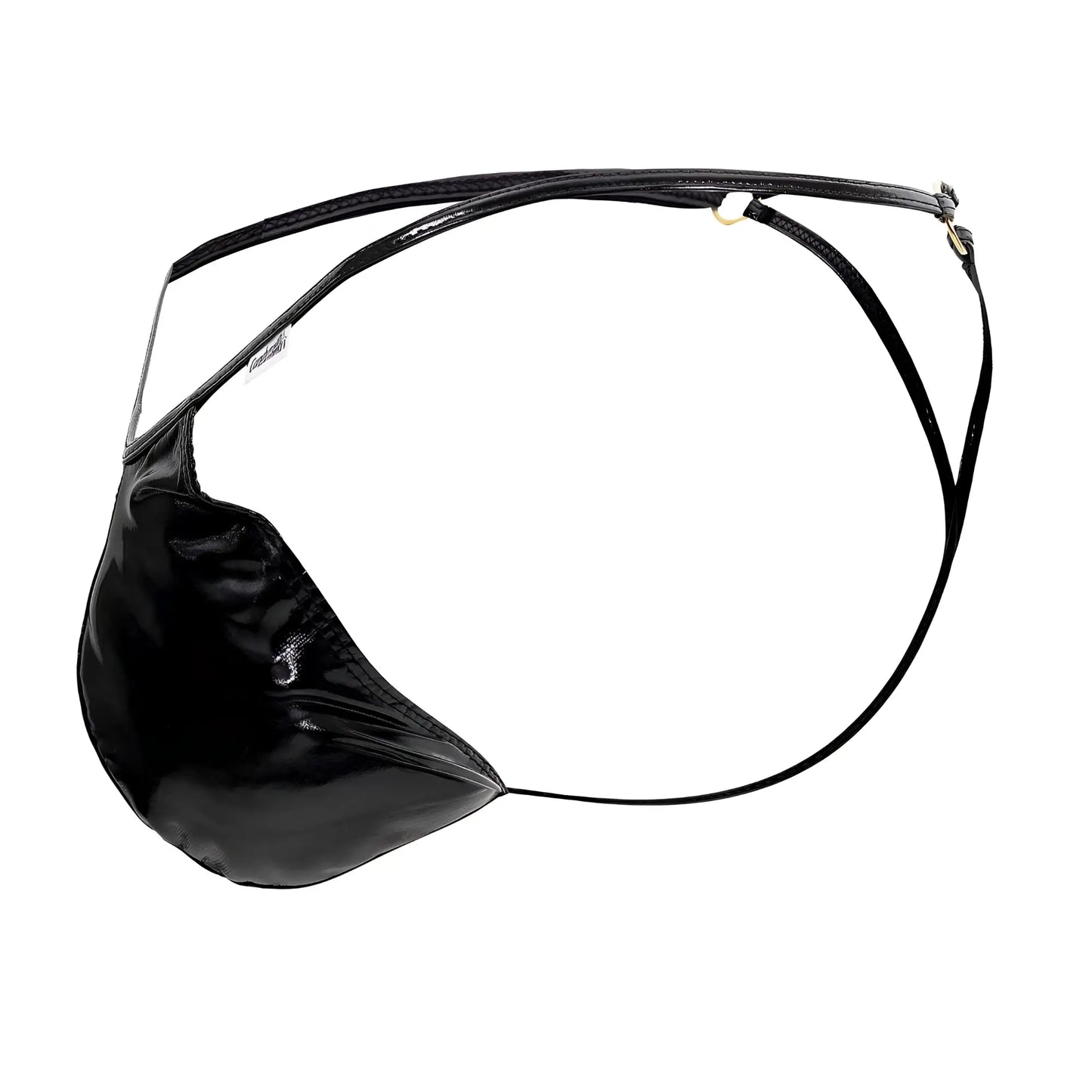 Black patent leather eye patch with adjustable straps and metallic hardware from candyman 99738 gloss g-string color black
