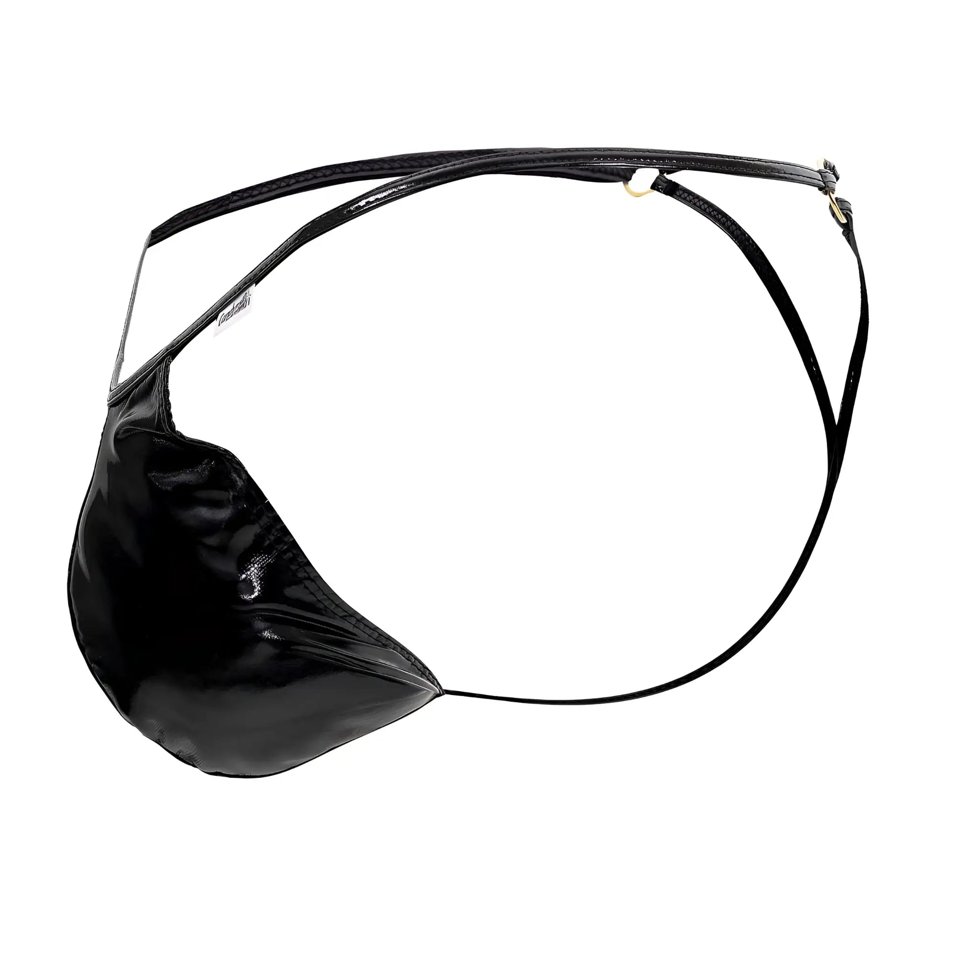 Black patent leather eye patch with adjustable straps and metallic hardware from candyman 99738 gloss g-string color black