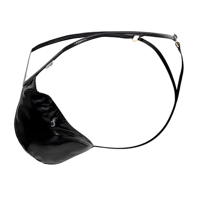 Black patent leather eye patch with adjustable straps and metallic hardware from candyman 99738 gloss g-string color black