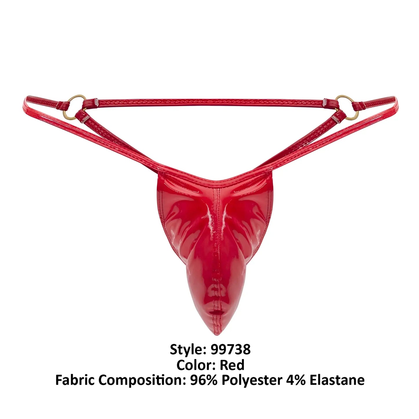Red glossy polyester and elastane CandyMan 99738 thong with pointed front design for stylish underwear wear