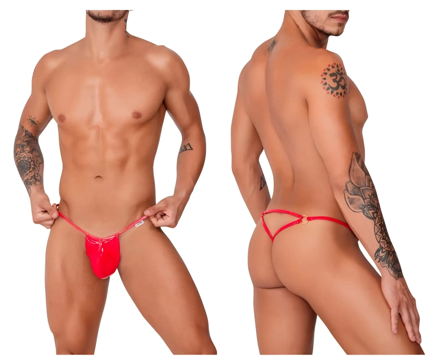 Vibrant red sheer mesh thong with thin straps and a small metallic clasp candyMan 99738 gloss g-string